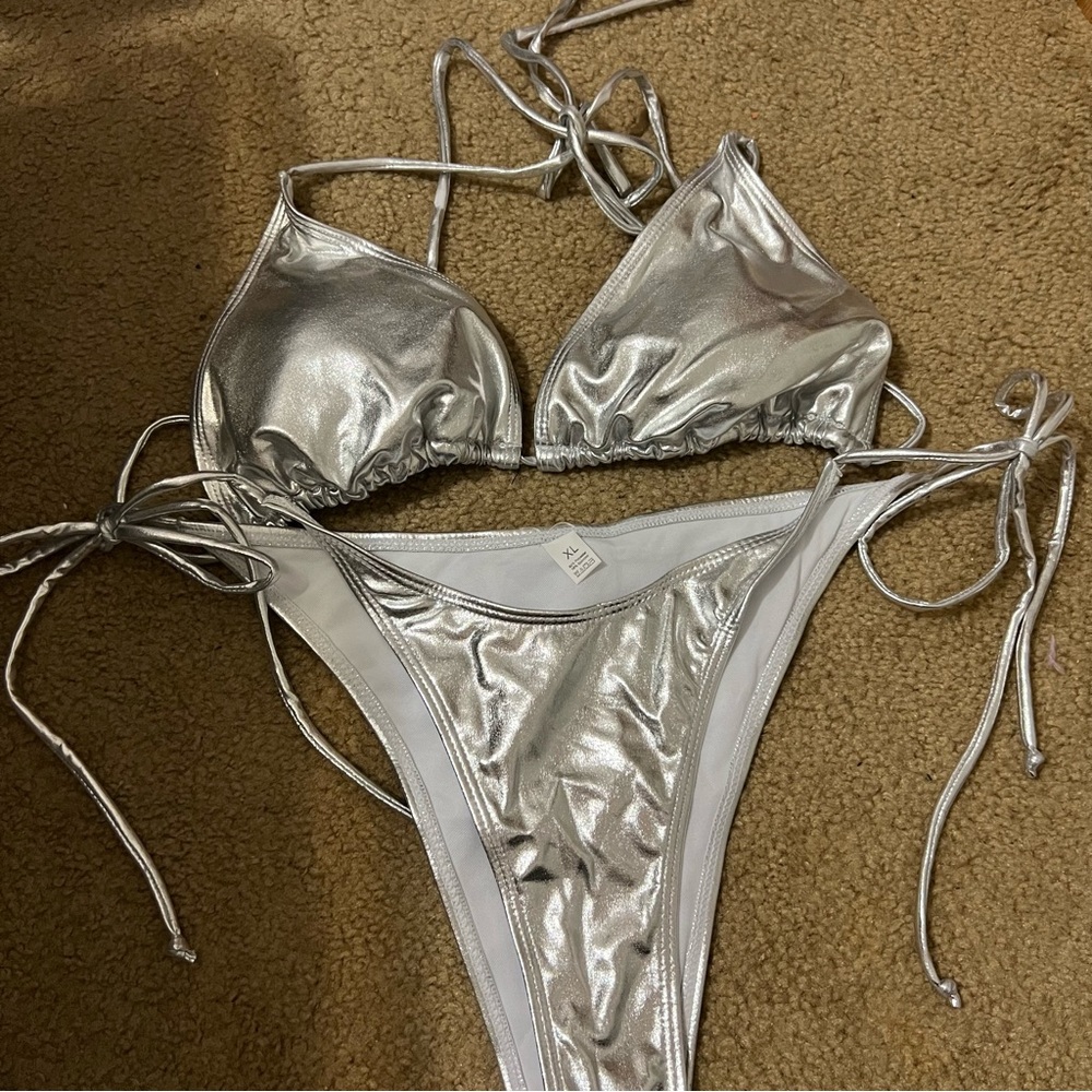 Shiny Silver Bikini Set